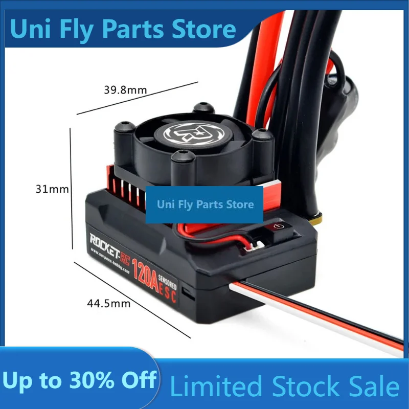 SkyDEl1pcs for Rocket-RC Motor 120A Sensored Brushless ESC for 1/10 RC Racing Car 380 390 Motors with Removable Cooling Fan Supe