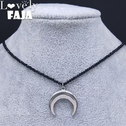 Goth Dainty Crescent Moon Crystal Clavicle Chain Necklaces Stainless Steel Women Witch Black Color Choker Necklace Jewelry NBB49
