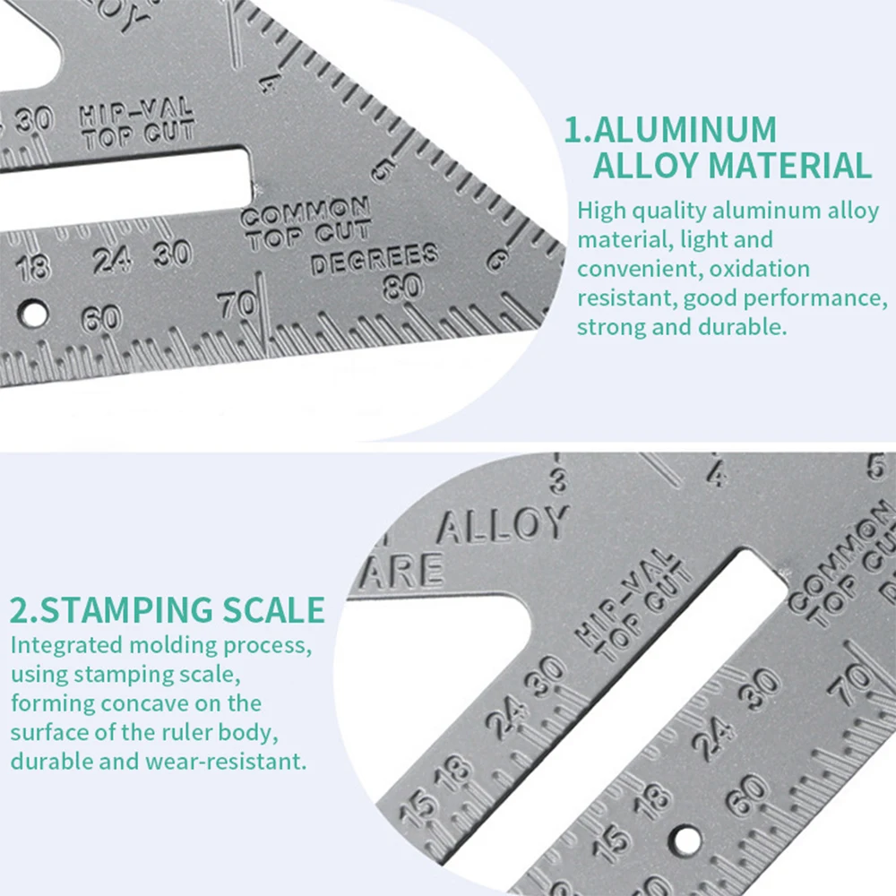 High Quality 7-Inch Angle Ruler Metric Aluminum Alloy Triangular Measuring Ruler Woodwork Speed Square Triangle Angle Protractor