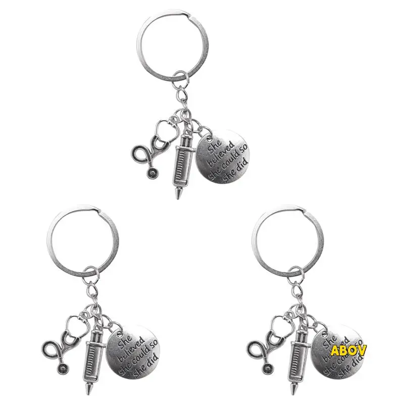 

3X шприц, стетоскоп, брелок для ключей, брелок для ключей, медсестра, студенческий подарок на выпускной, ювелирные изделия