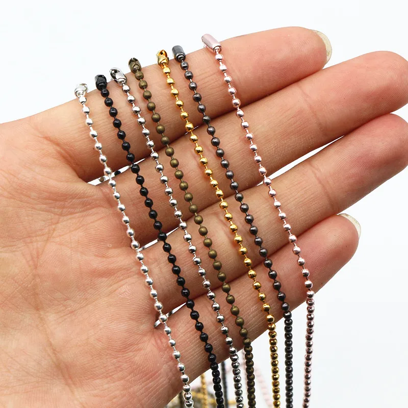 5pcs/lot 3 Size 1.5mm and 2.0mm and 2.4mm 7 Colors Plated  Ball Beads Chain Necklace Bead Connector 65cm(25.5 inch)