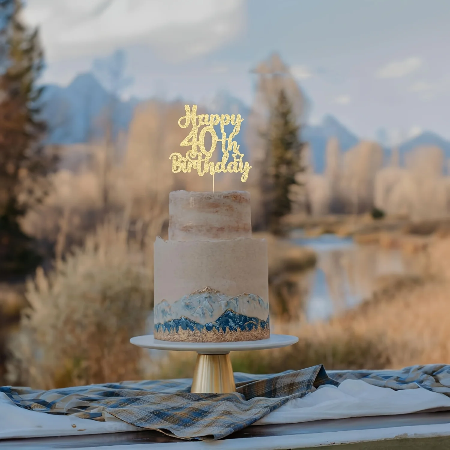1 Stück goldener glänzender Geburtstagstortenaufsatz, Kuchendekoration zum 40. Geburtstag, goldene glänzende Dekoration – Detail 7