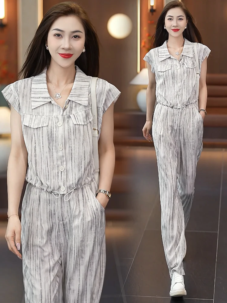 

Faionable Ice Silk Set Women's Summer 2026 Slimming ort Sve irt Wide Leg Pants Sli Two Piece Suit Casual Sportswear