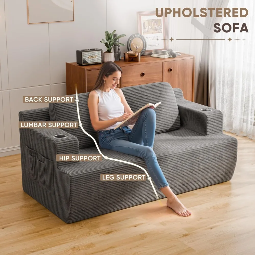 أريكة سحابة بمقعدين، أريكة أرضية منجدة بمقعدين مع إسفنج الذاكرة لغرفة المعيشة وغرفة النوم باللون الرمادي