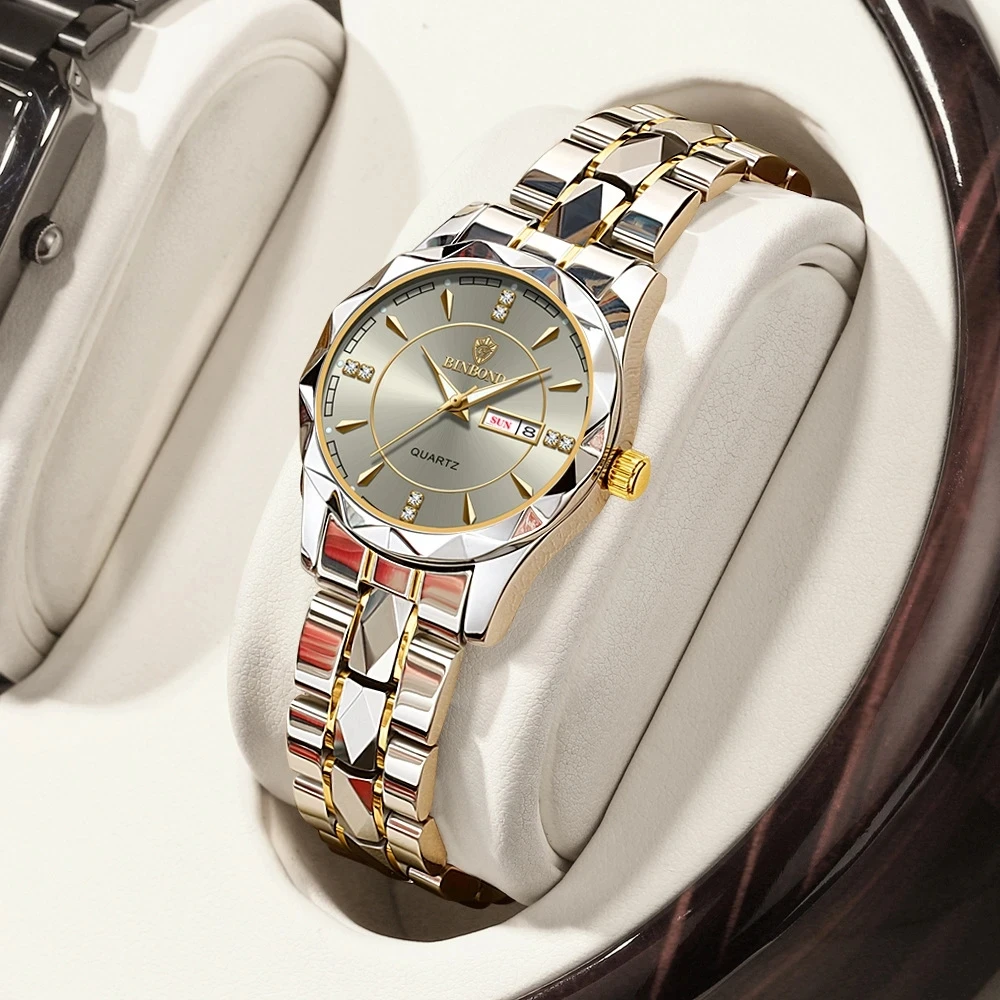 BINBOND 5552 Japanese Quartz Movement Fashion Women's Watch Top Brand Luxury Stainless Steel Strap Date Calendar Watch
