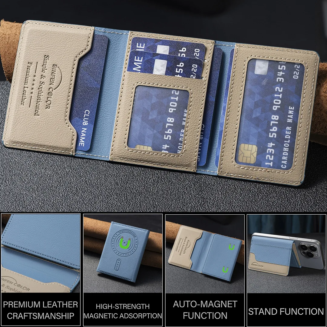 Geeignet für iPhone 16 Dreifach Faltbare Magnetische Brieftasche Kartenhalter, Magnetische Brieftasche mit Rückseitiger Saugnapf-Halterung Universelle Handy-Kartentasche – Detail 7