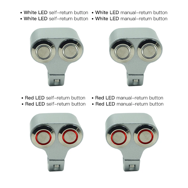 Silver Motorcycle Switches 22mm Handlebar ATV Scooter Headlight Hazard Brake Fog Light Switch ON-OFF Aluminum With Indicator