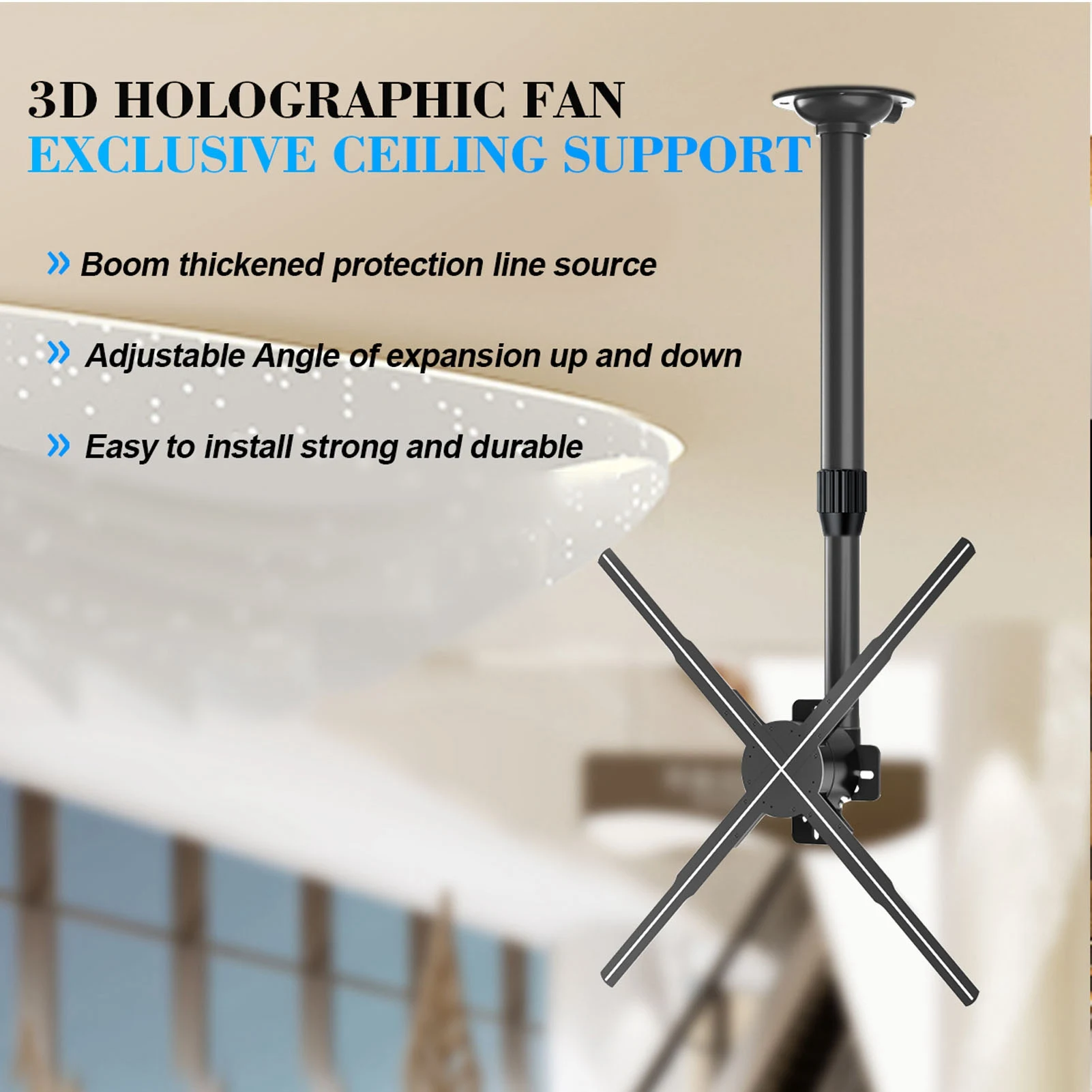 3D Advertising Display Adjustable Extendable 15.5-24 Inch 3D Holographic Fan Advertising Machine Projector Ceiling Mount Bracket