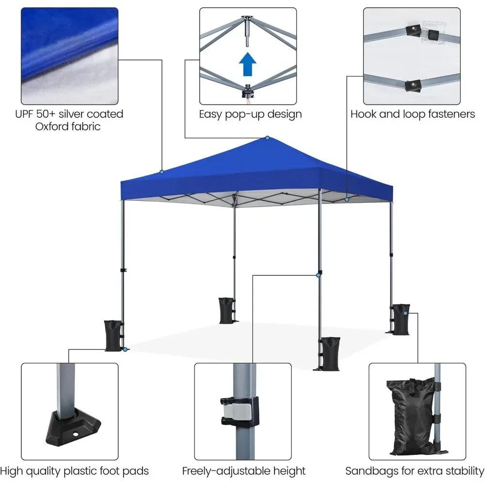 8x8 Pop Up Canopy Easy Set-up Tent, Portable Outdoor Canopy Instant Tent, Commercial Gazebo with Wheeled Carry Bag & 4 Sandbags