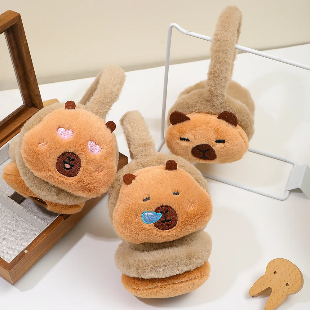 كابيبارا شفاء غطاء للأذنين |   غطاء للأذنين دافئ من القطيفة، تصميم لطيف ثلاثي التعبير، دافئ وجميل في الشتاء