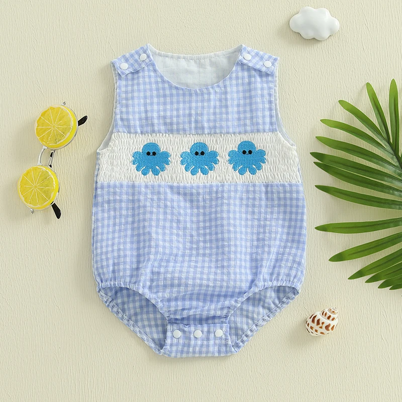 

Baby Summer Clothing Newborn Baby Boy Girl Overalls Sleeveless Stripes Plaid Print Romper Jumpsuit Outfits Clothes 0-18M