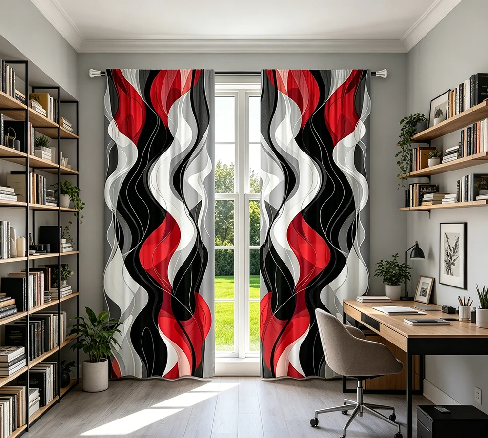 2PCS Digital Printed Curtains, Abstract Art Pattern, Modern Contemporary Artistic Style for Living Room Bedroom Home Decor