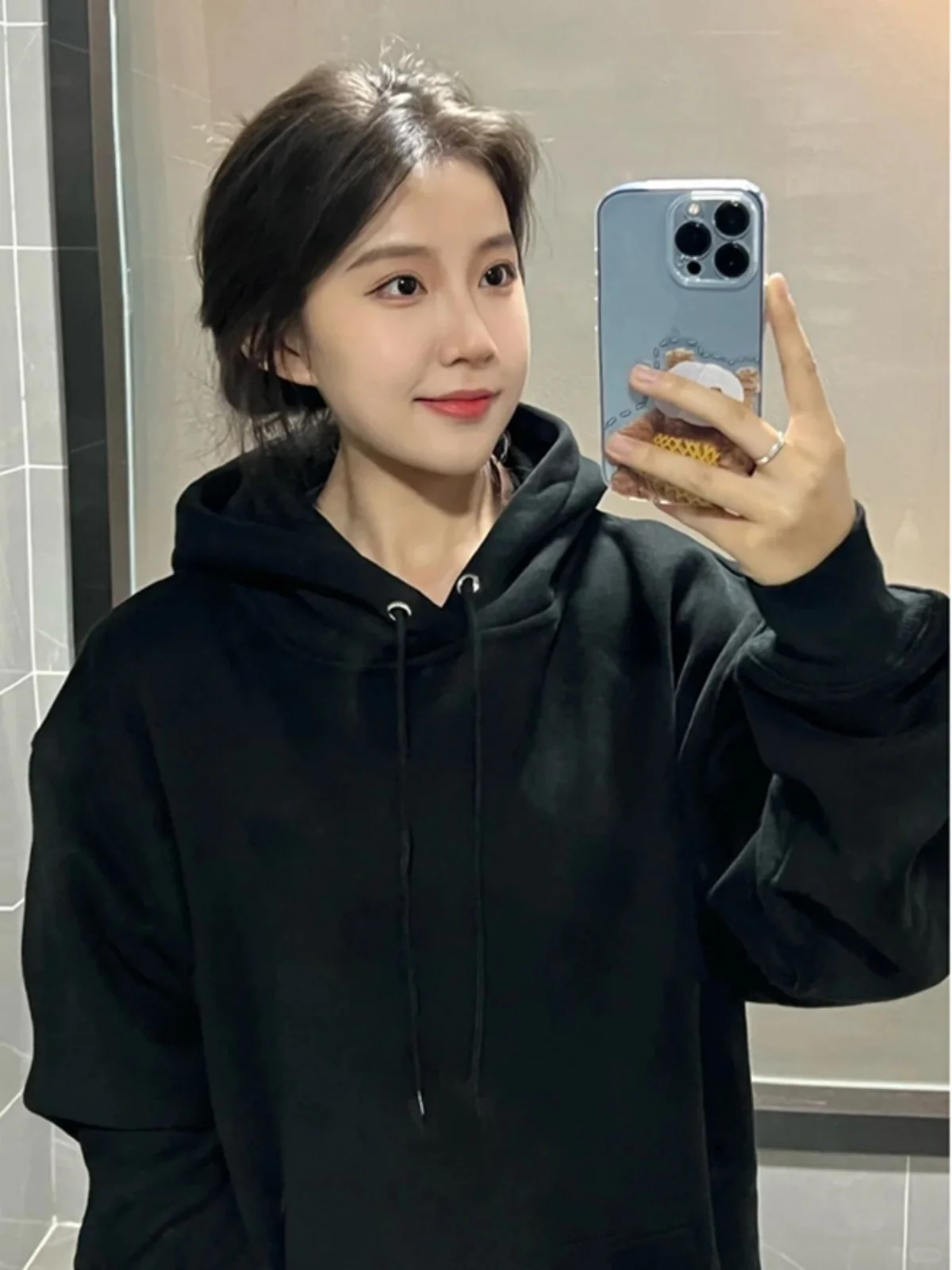 

Американская толстовка-худи из плотной ткани с флисовой подкладкой, чисто черная, мужская, весенняя, в стиле Cleanfit, ретро, для подростков