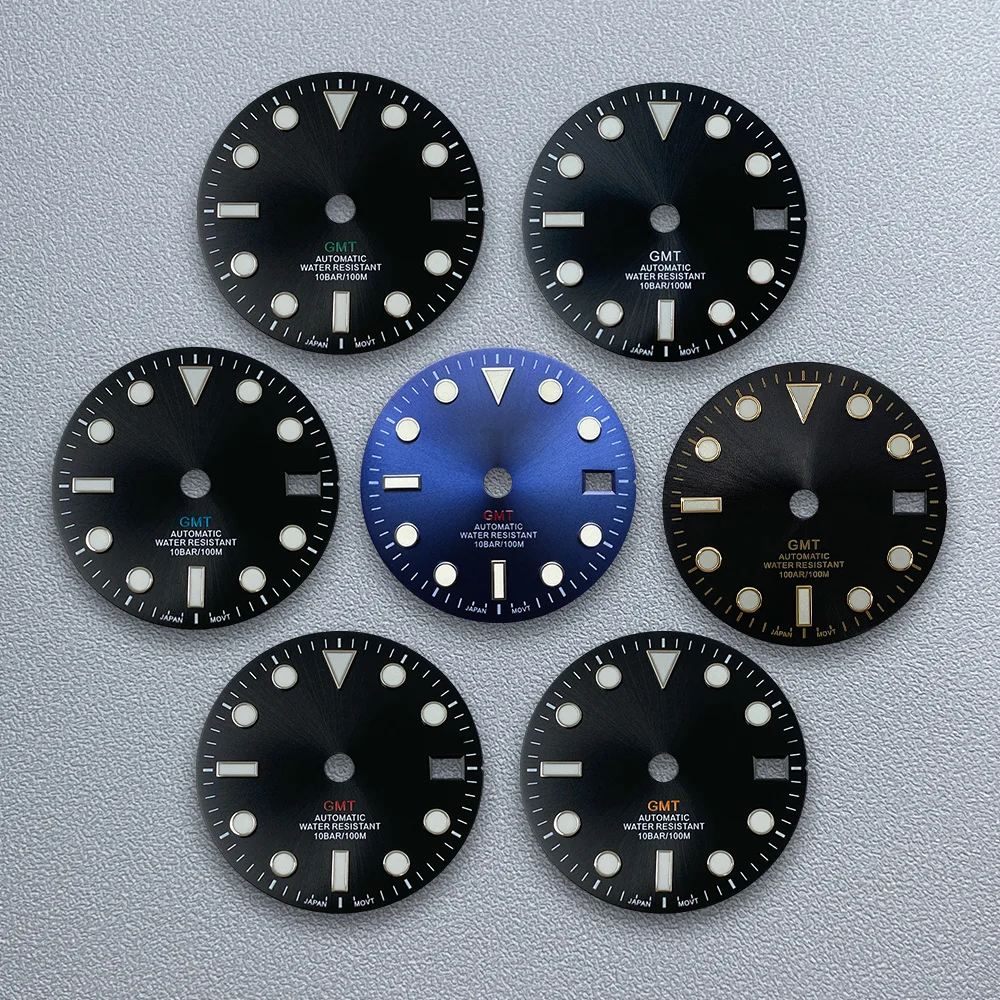 

28.5mm S Logo GMT Dial Fit NH34 Movement Green Luminous Green Sunray High-Quality Watch Modification Accessories