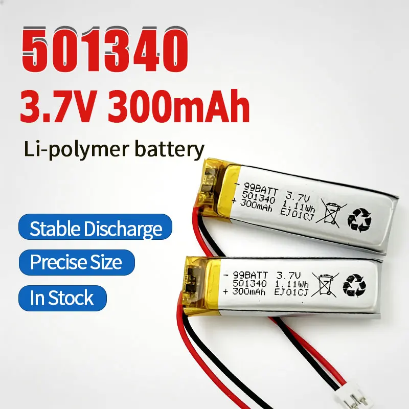 501340 Lipo Battery 3.7V 300mAh 501440 Lithium Ion Polymer Batteries with PCM for Bluetooth Headset Point Reading Capacitive Pen