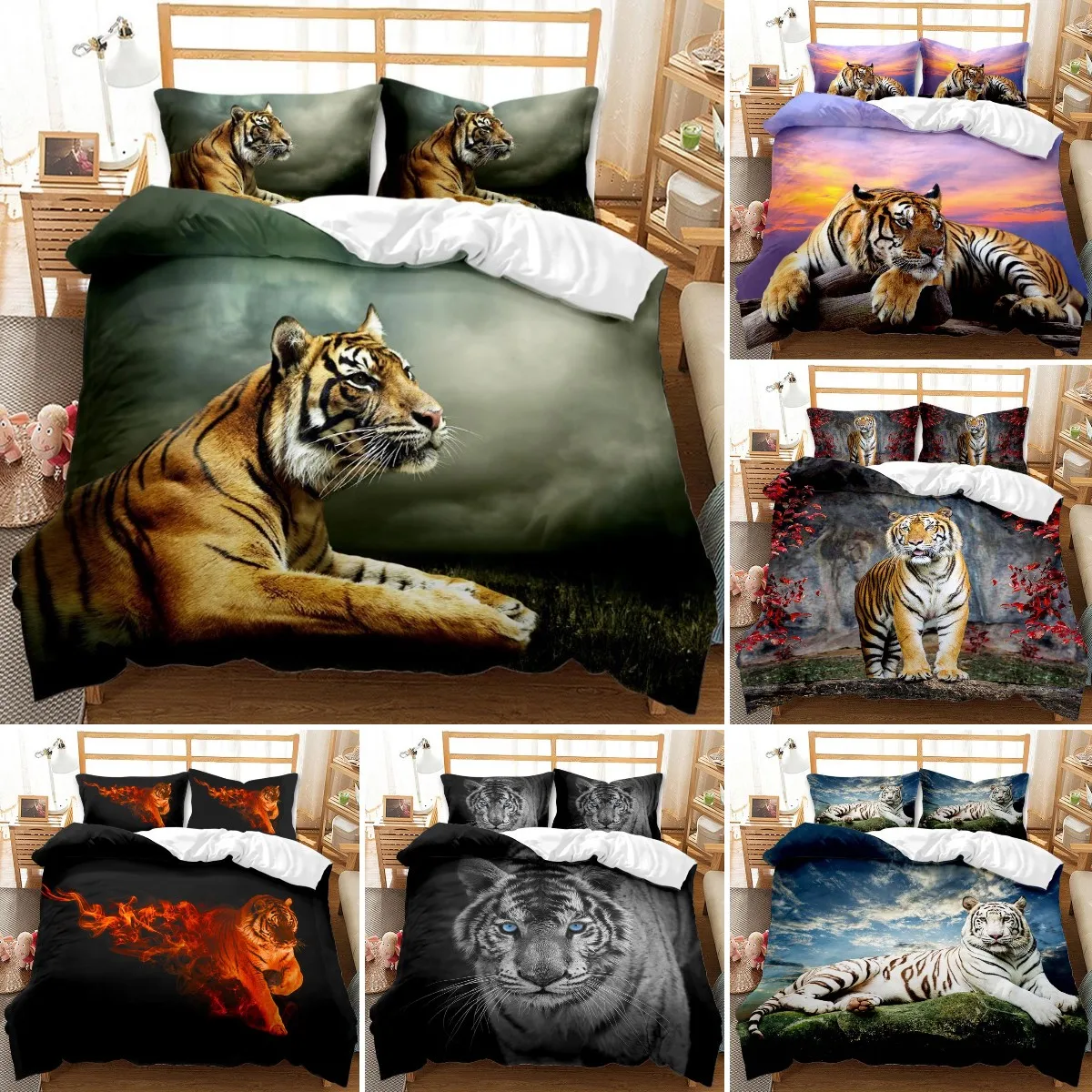 

Tiger Duvet Cover Set Twin For Boy Girl Wild Animal Printed Bedding Set Animal Theme Comforter Cover King Queen Size Quilt Cover