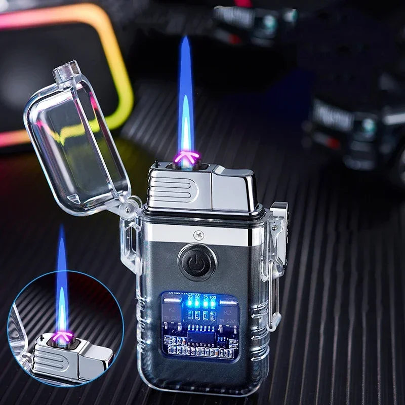 Transparent Turbine Plasma Lighter Dual Mode Butane & Electric Arc Windproof USB Rechargeable Cool EDC Gadget for Men