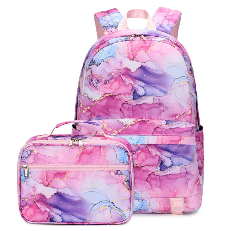 Conjunto de bolsas escolares impermeáveis para crianças, mochilas fofas para meninas adolescentes, mochila estudantil, bolsa escolar infantil com lancheira, 2 peças