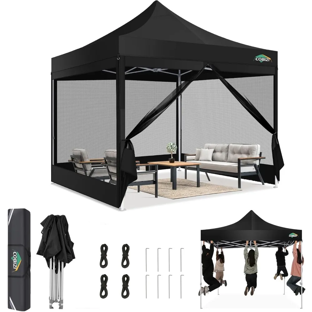 

Canopy Tent 10x10 Heavy Duty, Pop Up Gazebo with Netting Screened,Waterproof Ez up Canopy with Sidewalls, Outdoor Instant Scree