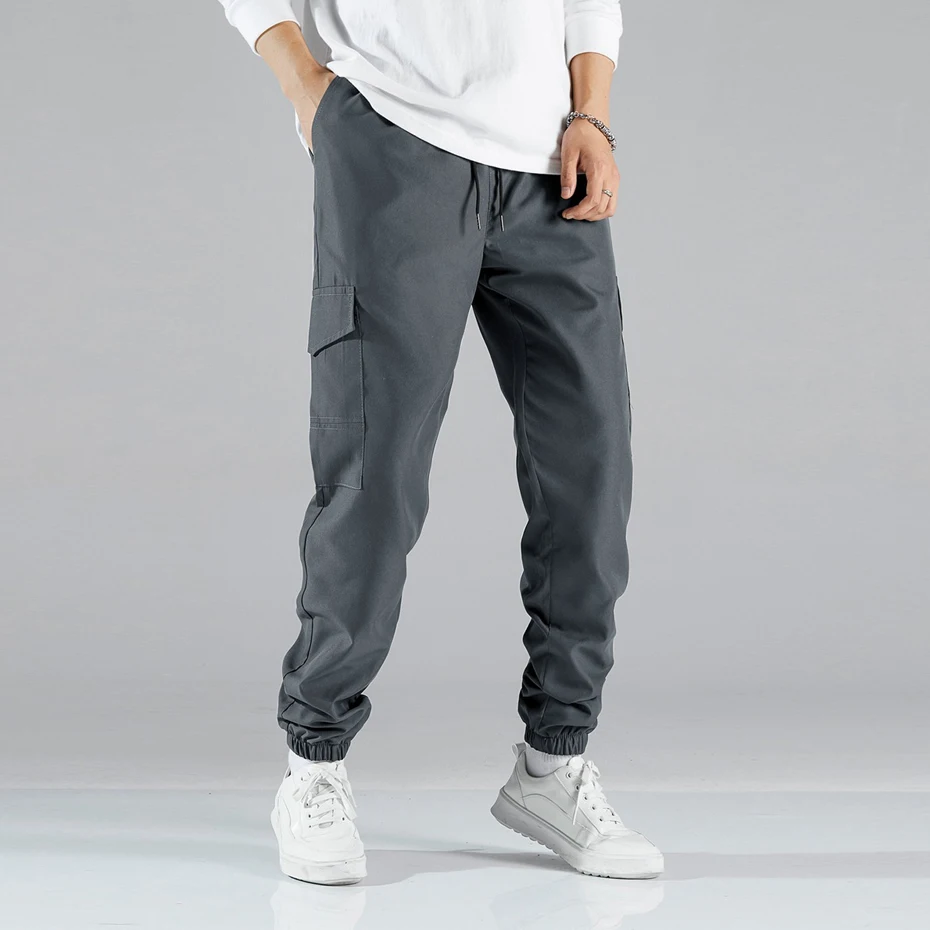 Jogger Pants Men Cargo Pants Fashion Casual Solid Color Sweatpants Male Stretch Waist Trousers