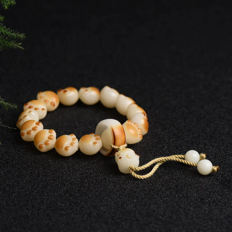 

Bodhi Root Charcoal Grilled Cat's Paw Bracelet Female Natural White Jade Bodhi Seed Pliable Temperament Crafts Handheld Bodhi Br