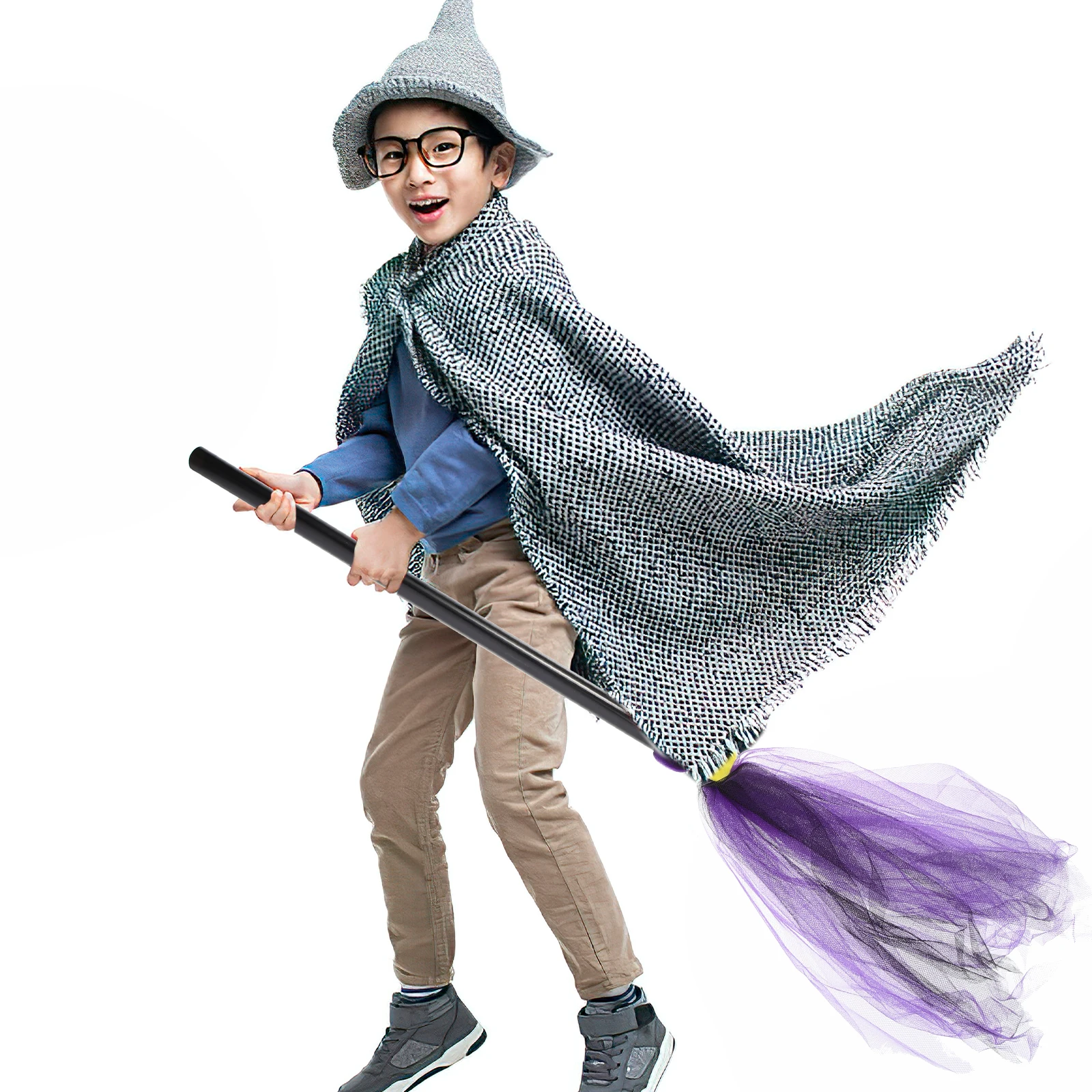 

Broom Prop Halloween Party DecorHaunted House Stage Background Cosplay Witch Broom Decorative Plastic Gauze