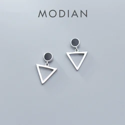 MODIAN Geometric Triangle Dangle Earring for Women 925 Sterling Silver Simple Black Round Drop Earring Fine Jewelry Girl Gift