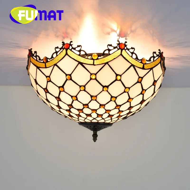 FUMAT Tiffany minimalist style 16inch stained glass overhead lights deco the dining hall hallway bathroom ceiling light