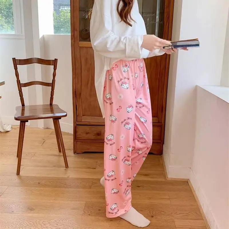 Cartoon Hello Kitty Pajamas Trousers Comfortable Cotton Home Trousers Soft Y2K Women'S Trousers Loose And Cute Straight Trousers