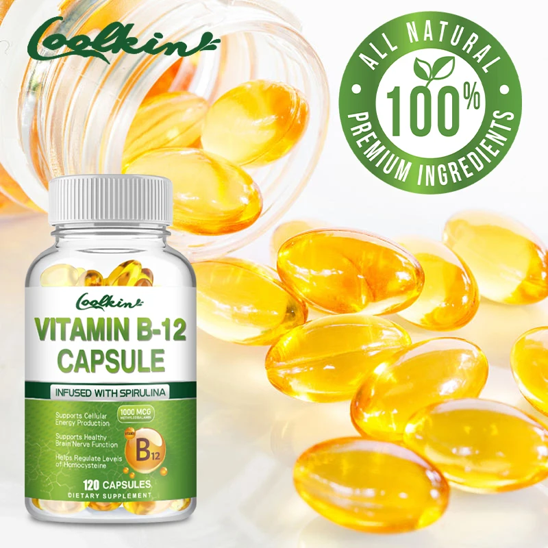 Natural Vitamin B12 Capsules - Contains Organic Spirulina To Support Healthy Mood, Energy, Heart and Eye Health