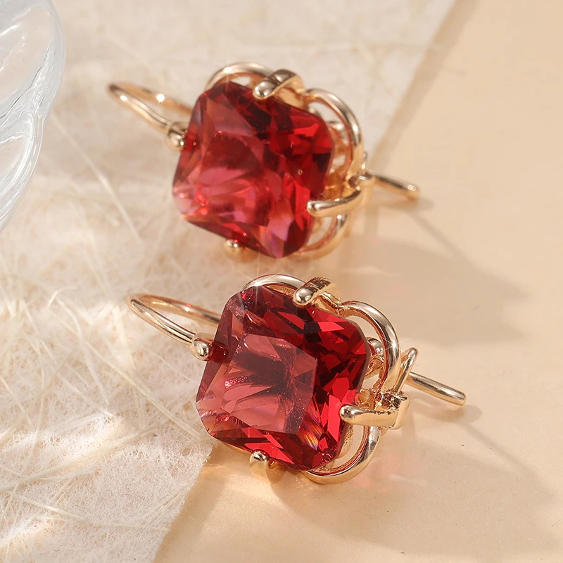 Delicate Charm Pendant Earrings For Women Oval Shape Synthetic Ruby Earrings Gold Color Wedding Simple Jewelry Accessory