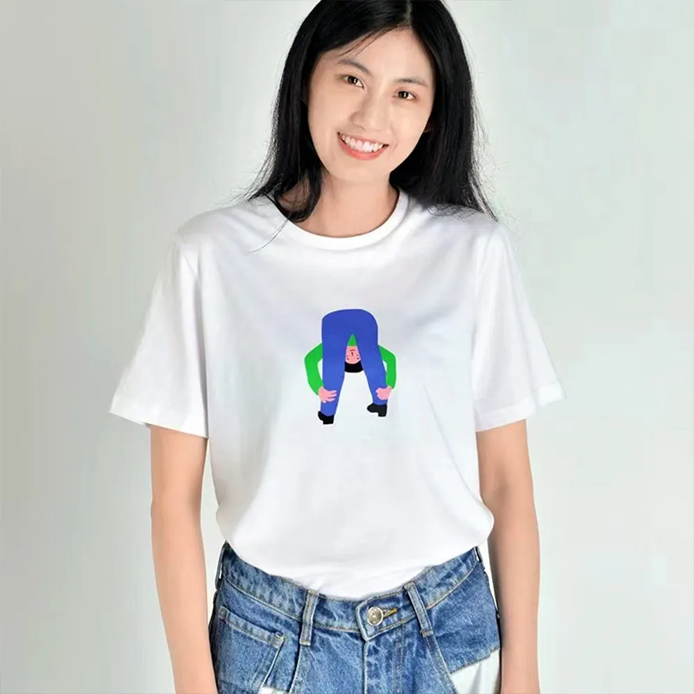 Funny Cartoon People Printing Graphic Tees Women Summer Short Sleeve Loose Cotton Tops Vintage Style Aesthetic Casual T Shirts