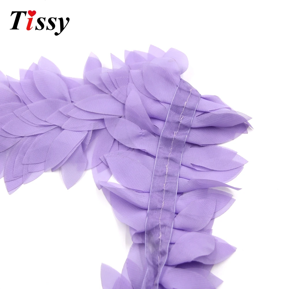 1Yard Lace Flower Chiffon Flowers Leaves Trim Lace Fabric Ribbon DIY Sewing Accessories&Home Wedding Party Decoration