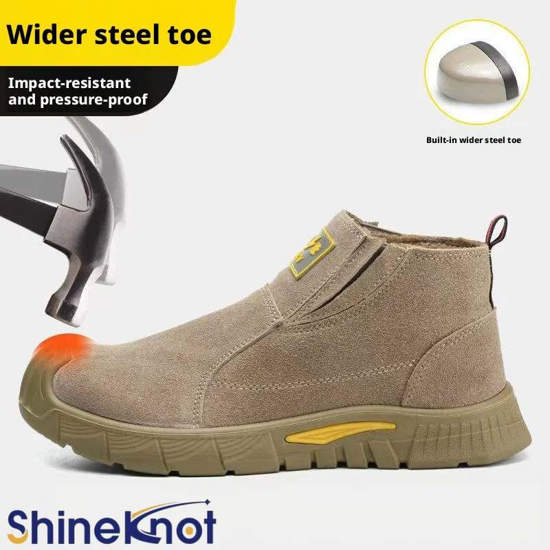 SHINEKNOT Labor Protection Shoes With Anti Smashing And Anti Stabbing Steel Toe Caps Cowhide Anti Scalding And Wear-Resistant