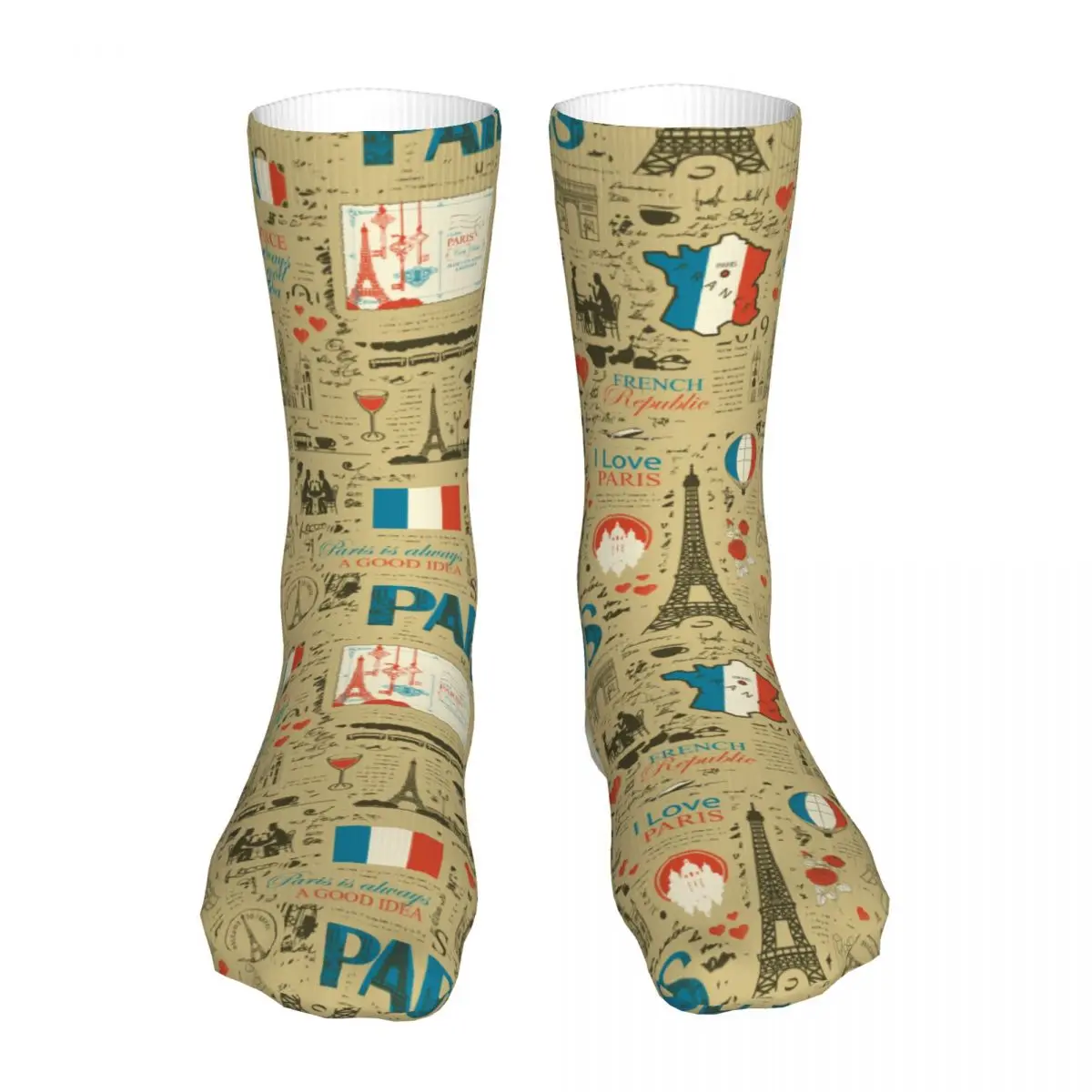 Retro France Paris French Map Flag Socks Men Women Polyester Fashion Socks High Quality Spring Summer Autumn Winter Socks Gift