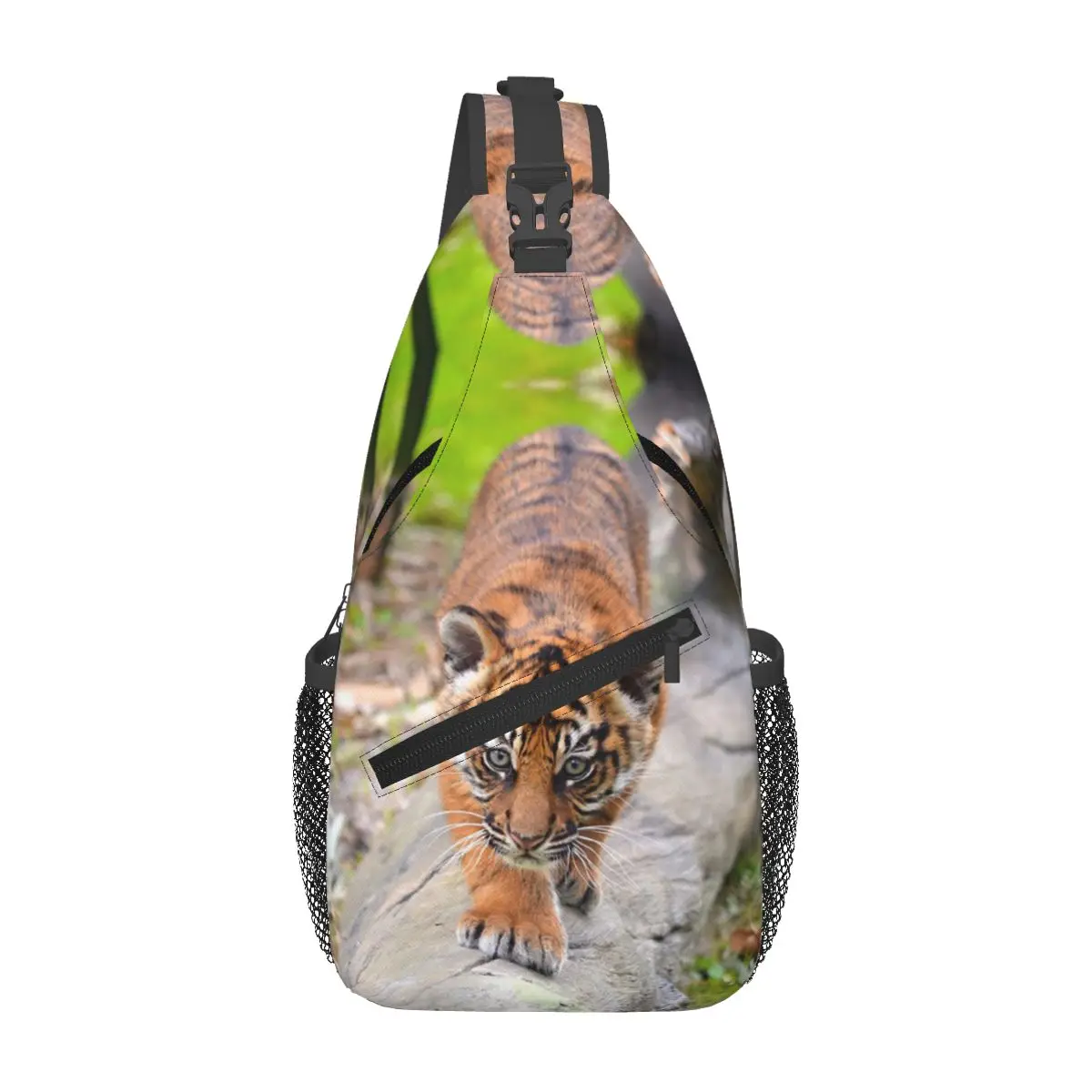 Baby Sumatran Tiger Cub Chest Bag Men Sling Crossbody Backpack Chest Bag Travel Hiking Daypack Shoulder Bag