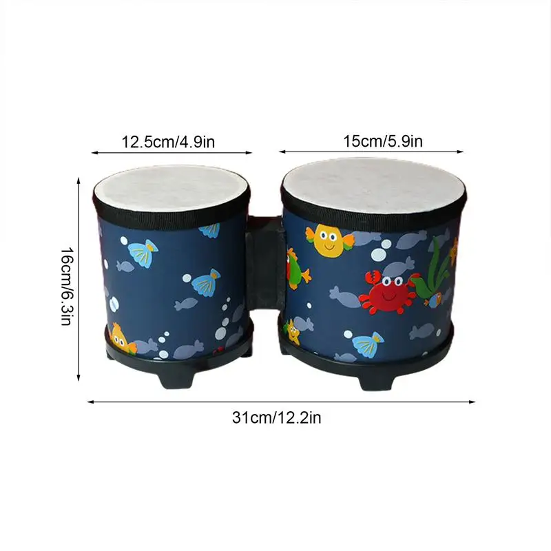 Bongo Drums pour enfants, tambour à main mignon, jouet musical, instruments de musique en bois mignons avec 2 baguettes colorées, cadeau de Noël et d'anniversaire