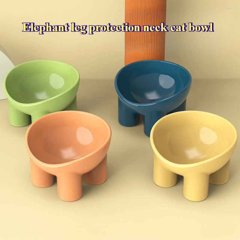 Kitten elephant leg bowl Macaron color elephant leg neck protector bowl Cat food basin Anti-overturning pet bowl