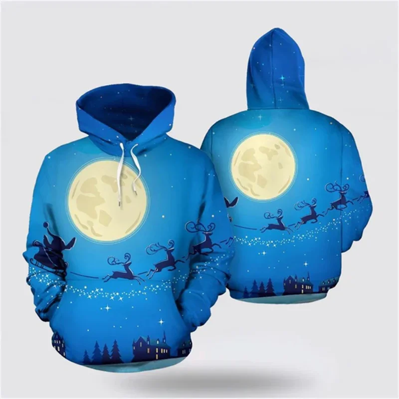 Casual Mens Christmas Hoodies Fashion Autumn Long Sleeve Reindeer 3D Printed Pullovers Mens Kids Harajuku Oversized Sweatshirt
