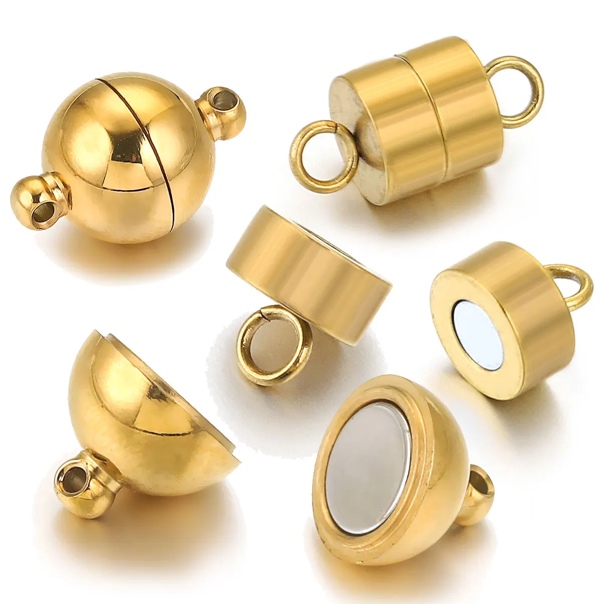 2sets Magnetic Stainless Steel Ball Cylinder Shape Clasp Connector for Bracelet Necklace Jewelry Making DIY Gold End Converter