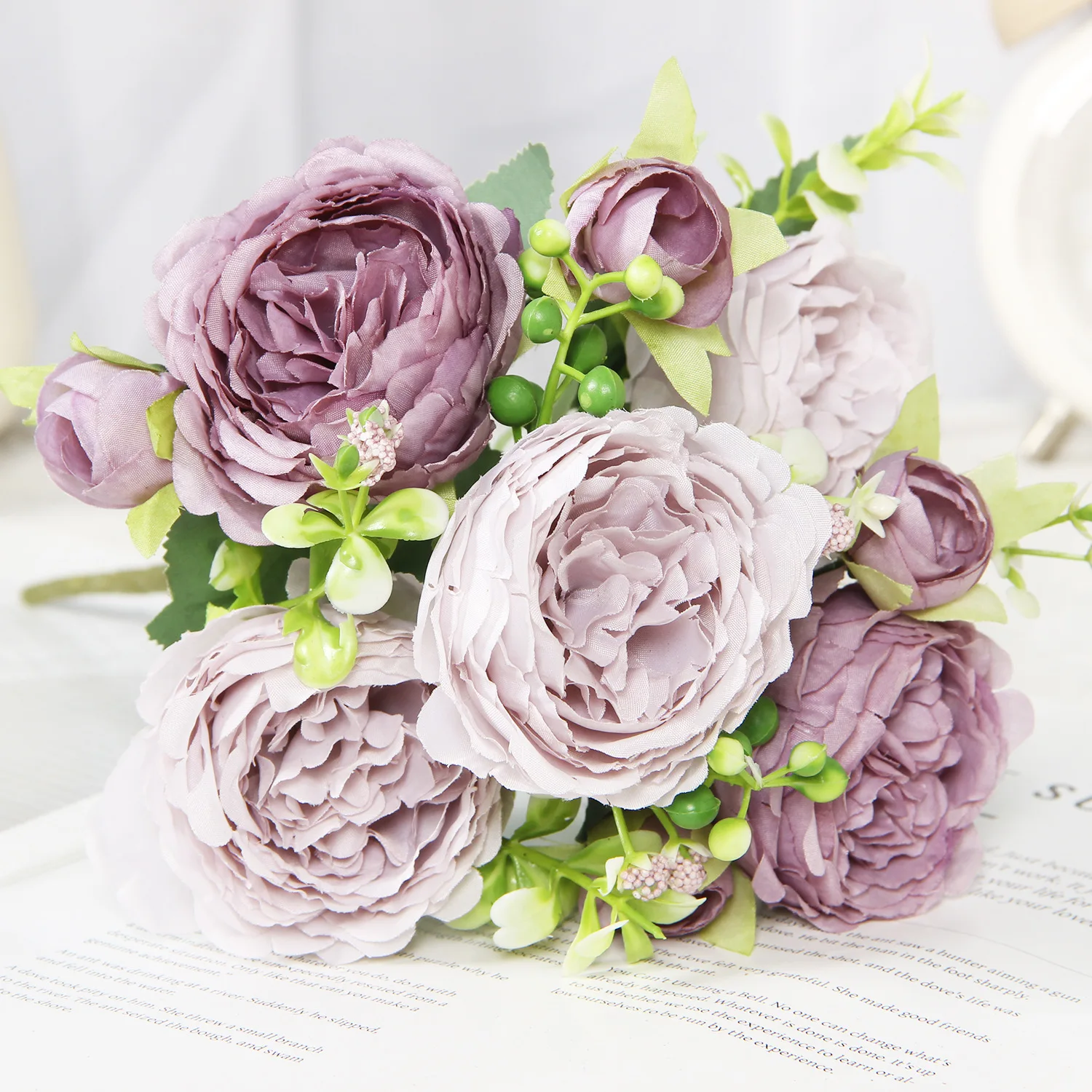 

Peonies Artificial Silk Flowers Home Decor Fake Bouquet Faux Floral Arrangements Table Centerpieces Kitchen Bridal Wedding Decor