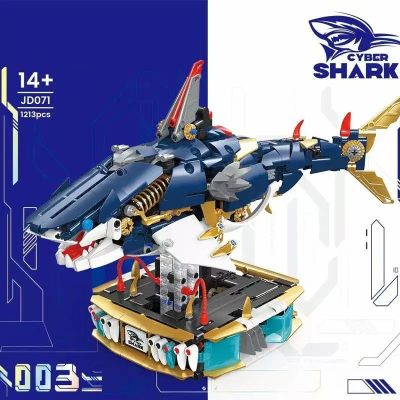 Cool Shark Mecha Mechanical Sea Animals Building Blocks DIY Movable Shark Piranha Creative Technical MOC Desktop Decor Gift
