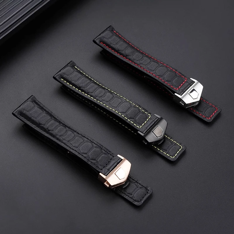 22mm Cowhide strap For Heuer F1 Racing WatchBand Aquaracer 300 Folding Buckle Carrera Watch Belt TAG Heuer men Watch Strap Brace