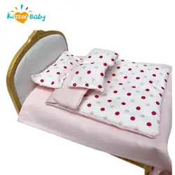 1:12 Scale Dollhouse Bedroom Miniature Bed Four Piece Bed Set Cute Bed Sheet Quilt Pillow Decor Toy Doll House Accessories