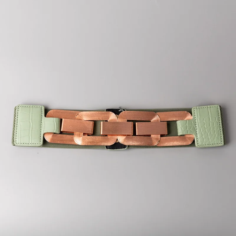 Ladies\'s Gold Square Metal Elastic Chain Buckle Link Girdle Casual Vintage Waistband waist Decorate Belt For Women On Coat Dress