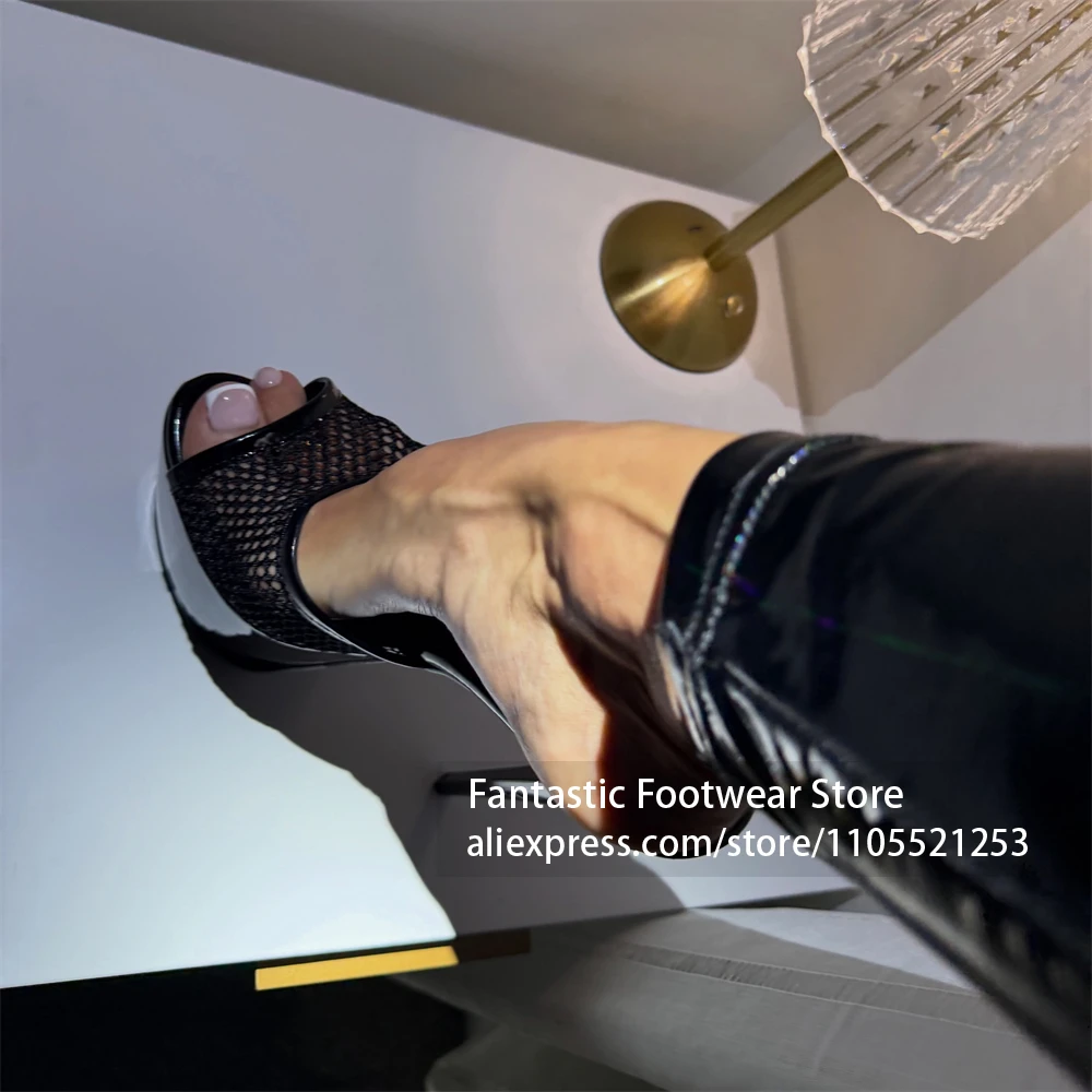 Mesh Peep Toe Platform Mules Sexy See Through High Heeled Stiletto Slippers Fashionable Summer Footwear for Women Custom Color