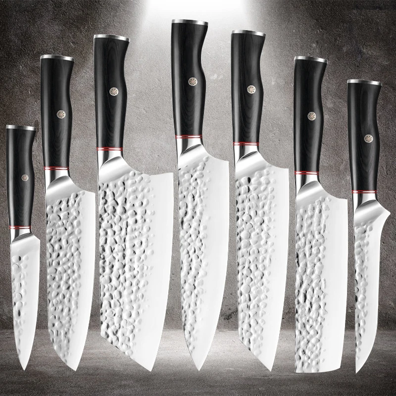 Japanese Chef Knife Set 1-7pcs Kitchen Santoku Butcher Meat Cleaver Forged Stainless Steel Cooking Knife