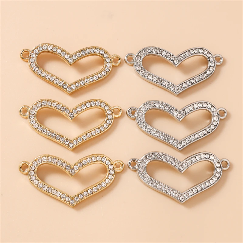 

20pcs 37x19mm Cute Crystal Alloy Hollow Love Heart Charms Connectors for Making Necklaces Bracelets DIY Crafts Jewelry Findings