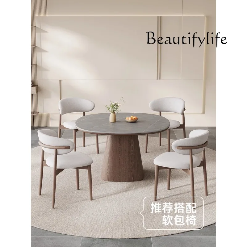 Nordic Solid Wood Stone Plate round Table Household Square round Dining Table Matte Stone Plate Dining Table