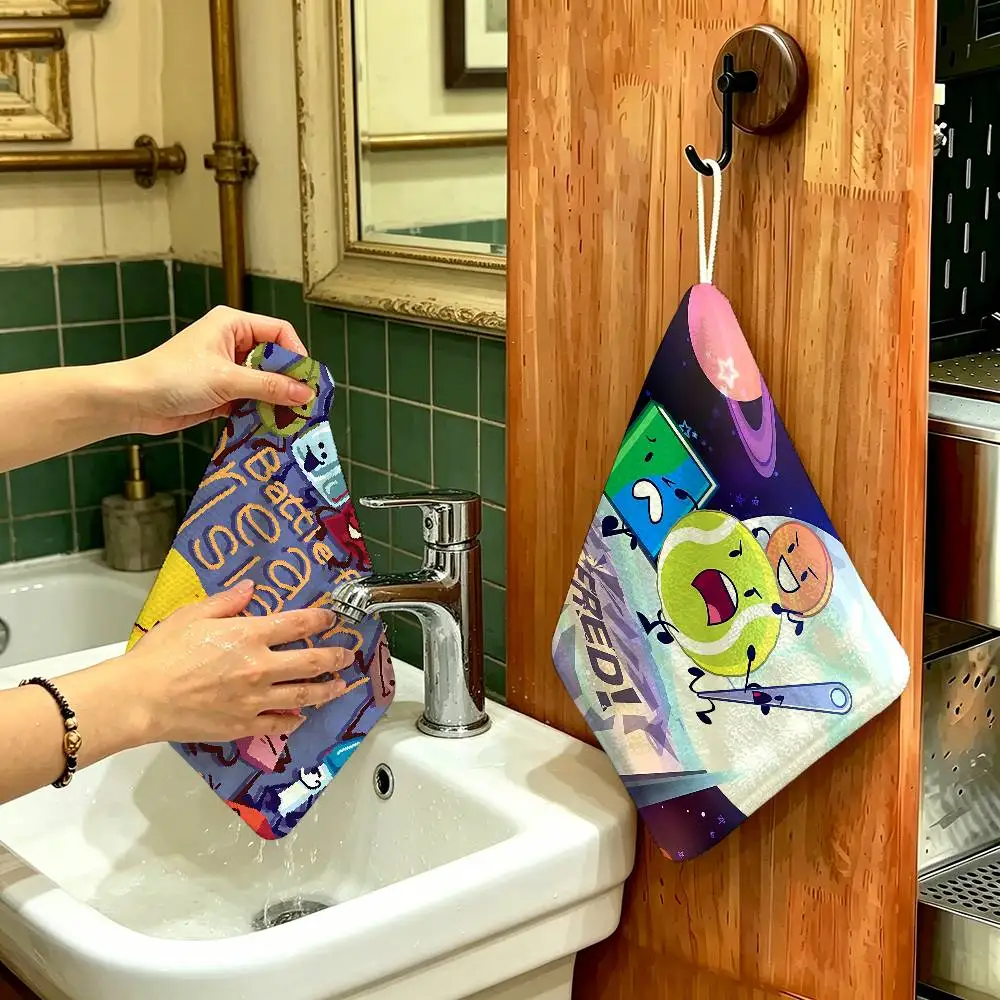 bfdi B-Battle for Dream Island Polyester Cotton Hand Wiping Towel, Hanging Towel, Quick Dry for Kitchen Bathroom Daily Supplies
